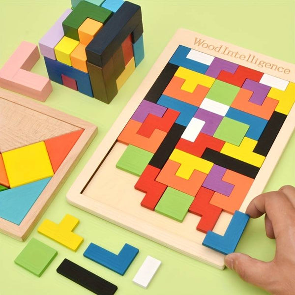 Multicolor Wooden Tetris Blocks  For Kids
