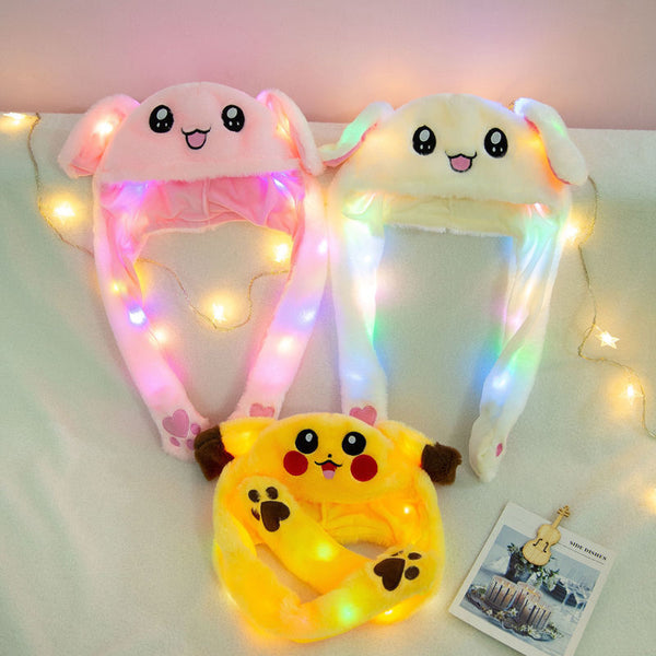 Cute LED Bunny Ear Plush Hat with Moving Ears – Fun Light-Up Costume Hat